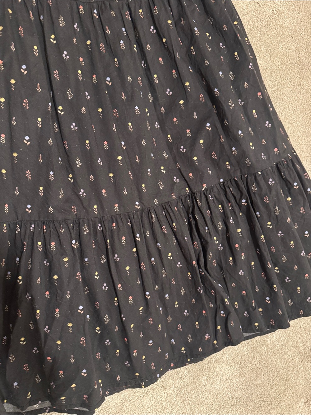 Tiered Black Maxi Skirt with Tiny Floral Print - Picture 4 of 5